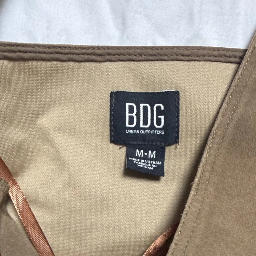 BDG Brown Suede Halter Crop Top with Button Front - Picture 2 of 6